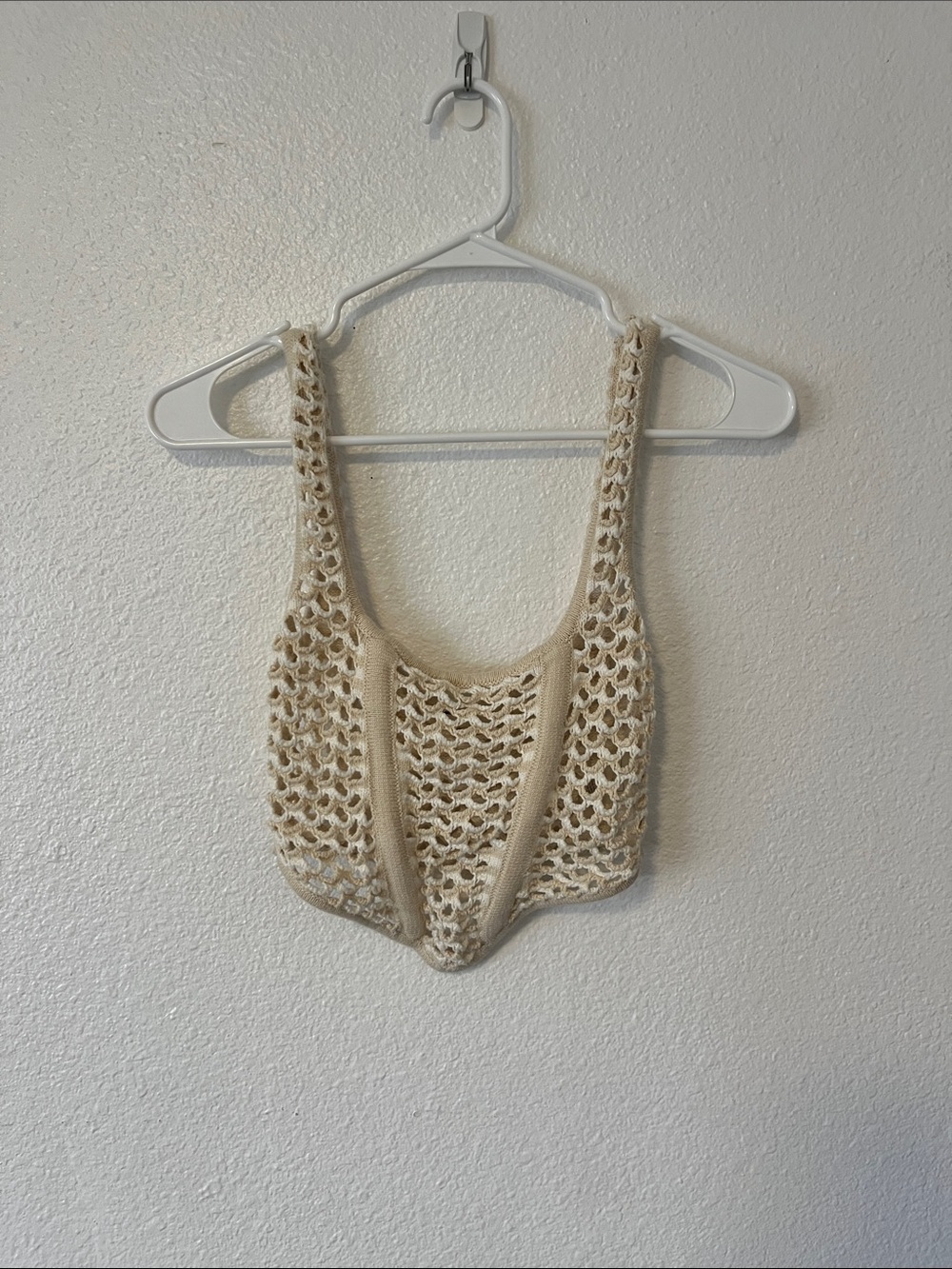 Maniere De Voir Crochet Corset Crop Top in cream Size Small